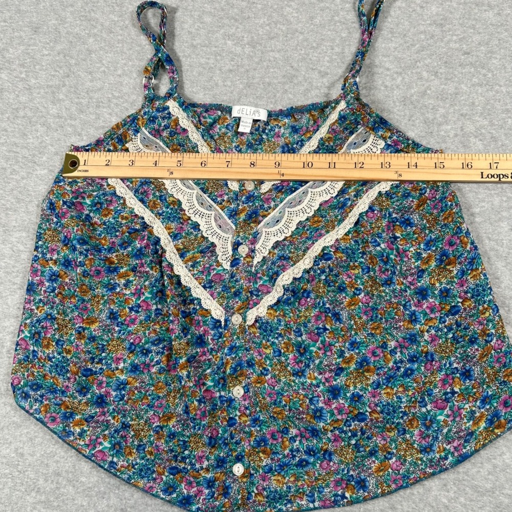 dELiA*s Floral Cami Top Womens Small Blue Y2K Babydoll Boho‎ Lace Feminine - Picture 8 of 9